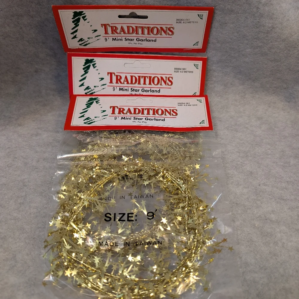 3 packs of New Unopened 9' Traditions Mini Star Garland (X6004 061)